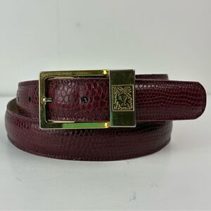 Vintage Anne Klein Calderon Red Snakeskin Leather Belt Goldtone Buckle Large